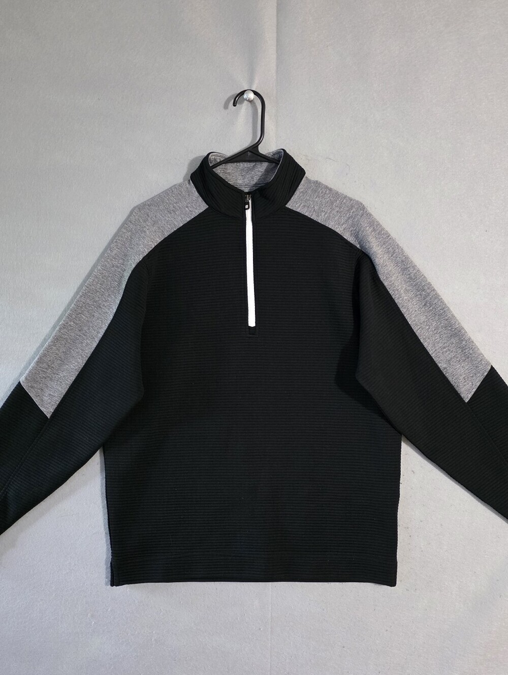 Footjoy Mens Black 1/4 Zip Ribbed Midlayer Pullover Size Medium